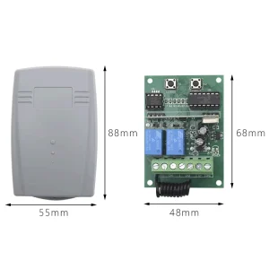 433MHz Wireless Remote Control Switch, 2 Channels, 100m Range, Fixed/Learning/Rolling Code Receiver