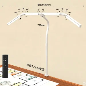 44″ Modern Metal LED Desk Lamp Clamp Adjustable 4 Segment Bar Office Lamp with Touch and Remote Control for Drafting and Reading