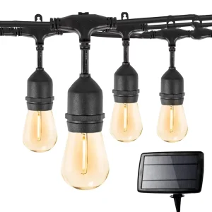 48FT Vintage S14 A60 Patio Garden Solar Panel 15pcs E27 20m 100m Festoon Light String Decorative Lighting