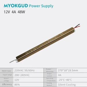 48W 12V 4A Aluminum Case LED Driver 80 89% Efficiency Switching Power Supply for LED Strip Lighting AC DC Energy Transfer
