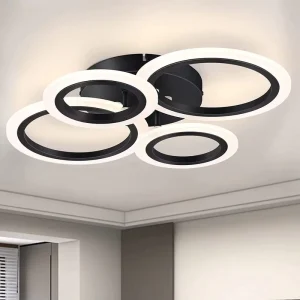 48W Modern 4 Ring LED Ceiling Light Remote Control Dimmable & CCT Adjustable Black Finish for Living Room Bedroom Kitchen