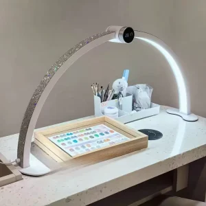 48W Rhinestone LED Nail Desk Lamp Touch Screen Intelligent Digital Display Half Moon Light Table Lamp for Nail Lashes Eyelash