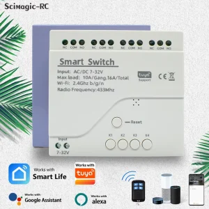4CH 433MHz WiFi Smart Switch Module E0803 7-32V 10A RF Receiver for 12V/24V Smart Home