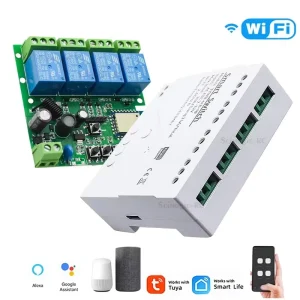 4CH WiFi Relay Smart Wireless 433MHz Remote Control Switch Module, 7-32V/85-250V, 2200W 10A, DIY Light and Motor Receiver