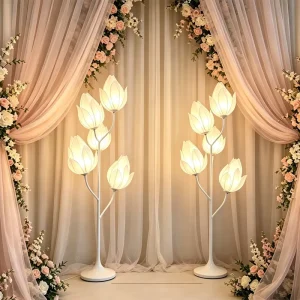 5 Head Luxurious Iron Magnolia Flower Floor Lamp Wedding Aisle Road Guide Light LED Decorative Standing Party Event Backdrop