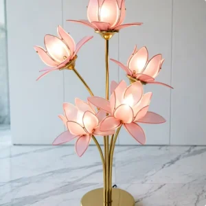5 Heads Luxury Modern Glass Simple E26 Artificial Flower Lampshade Desk Light Unique Lotus Shape Reading Night Light Girls Room