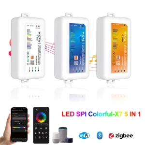 5-in-1 Pixel LED Controller RGBIC Music Spectrum SPI Zigbee WiFi for WS2812B COB Addressable RGB IC Strip Lights MX7