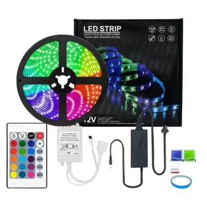 5 m 5050 RGB LED Light Strip Waterproof, 150 LEDs, 24-Key IR, 16-Color Changing, 12V Input, IP65