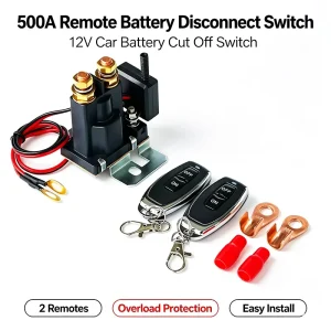 500A Wireless Remote Control Battery Disconnect Switch 12V Car Battery Cut-Off Switch with 2 Remotes for Truck, RV, Marine and Boat