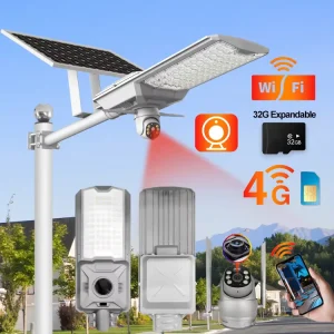 500W IP65 4G WiFi Aluminum LED Solar Street Light with Security Camera and Built-In Battery