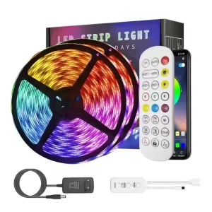 5050 RGB 12V IP65 PVC Color-Changing Smart LED Strip Lights with App and Remote, 10m/15m