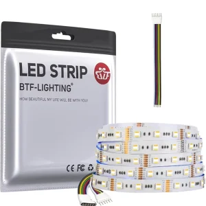 5050 RGBCCT LED Strip Light 5M 24V/12V RGB+CCT 16.4FT IP65 Waterproof Smart WiFi App Control