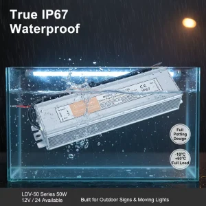 50W 24V IP67 Waterproof Single LED Driver AC-DC Power Supply Aluminum Housing for Industrial LED Strip Lighting
