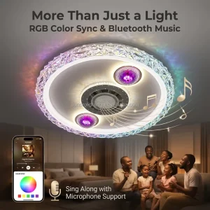 50cm Smart RGB DJ Music LED Ceiling Light with Remote and App Control, 12 Lighting Modes, Iron Base, CE