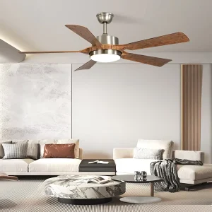 55-Inch Wood Ceiling Fan with LED Light, 6 Speeds and Remote Control for Living Room