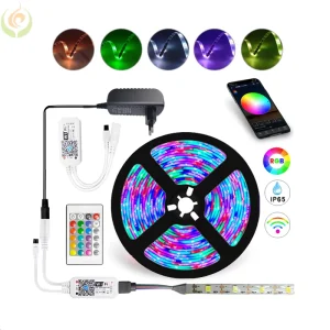 5M/10M SMD5050 60 LEDs/m RGB LED Strip Light IP65 Waterproof Music Sync Voice and Wi-Fi Control Kit
