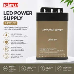 5V 200W Transformer AC220V Aluminum Casing Rainproof Adapter Led Power Supply for Outdoor LED Strips Lighting Facades Signs