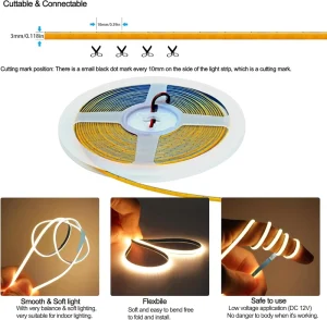 5V 3mm Ultra Thin RGB WS2812B LED Strip Light 400 LEDs/m App-Controlled Color Changing Dimmable Light String