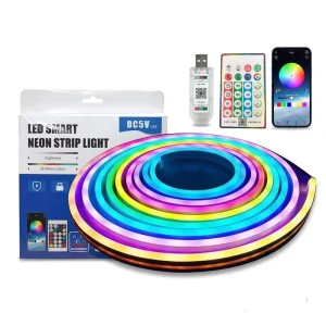 5V 6×13 5M RGBIC Running Color LED Neon Strip Light USB Controller