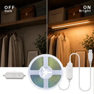5V USB COB LED Light Strip Touch Sensor Dimmable Under-Cabinet Lighting for Wardrobes and Desks Water Resistant