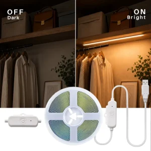 5V USB COB LED Light Strip with Touch Sensor Dimmable Under-Cabinet Light for Wardrobes or Desks