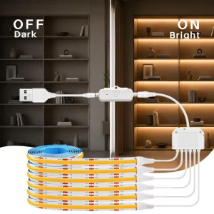 5V USB COB LED Strip Light Kit Touch Sensor Dimmable Under-Cabinet Lighting with 6-Way Junction Box for Wine Rack Showcase