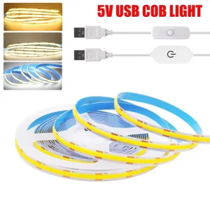 5V USB COB LED Strip Light with Touch Dimmer, 8mm PCB, 320 LEDs/m, for Room, TV, Mirror and Cabinet Backlighting