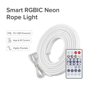 5V USB RGBIC LED Neon Rope Light 5m/10m IP65 PVC Flexible Chasing Strip with App and IR Sync