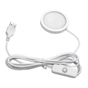 5V White Under Cabinet Ultra Thin LED Puck Lights Plug In Warm White USB Cabinet Night Light