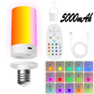 5W LED E27 Corn Light Bulb RGB 2700-6500K 5000mAh Rechargeable with Remote Control for Home Emergency Lamp