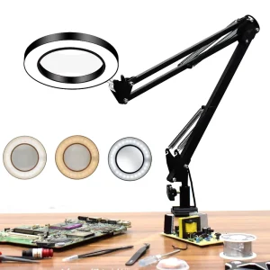 5X USB LED Magnifying Glass Desk Lamp 3 Colors LED Light 10 Level Lighting Adjustment for Reading Rework Soldering
