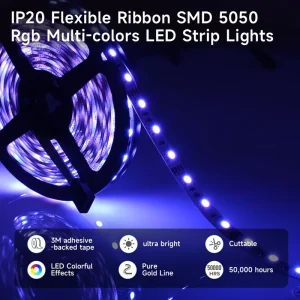 5m 12V SMD5050 RGB Smart Flexible LED Strip Light Kit with App Control