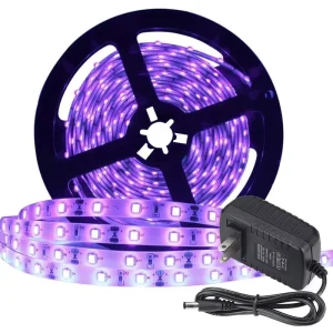 5m 3528 DC12V 60 LEDs/m Waterproof Flexible UV Black Light LED Strip with 2A Power Adapter