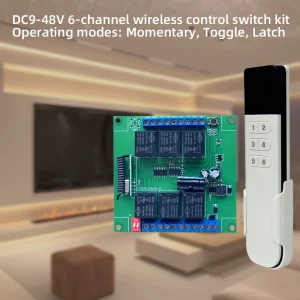 6-Channel Rolling Code Remote Control Switch, DC 9-48V, 100m Range, for Smart Home Lights, Motorized Curtains, and Fans
