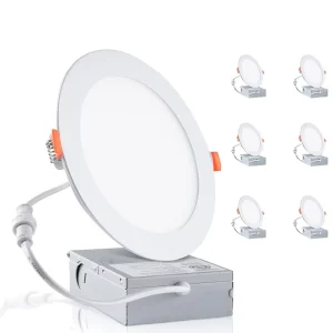 6-Inch Dimmable LED Recessed Light with Junction Box, 2700K-5000K, 12W, Ultra-Thin