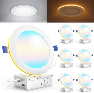 6 Inch LED Recessed Light with Night Light Slim Ceiling Lighting 1000 Lumens