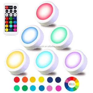 6-Pack LED Puck Lights with Remote, Multicolor, Battery Powered, Dimmable Under Cabinet Lights for Kitchen and Closet