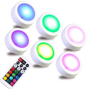 6 Pack RGB LED Puck Lights with Remote Control Battery Operated Push Light for Closet Wall Cabinet