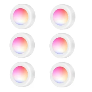 6 Pack Round Color Changing Battery Powered LED Puck Light with Remotes