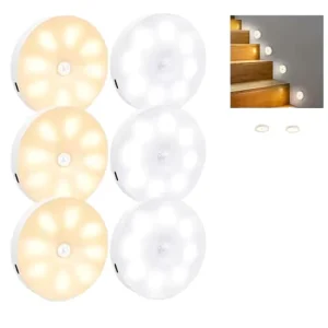 6-Piece Indoor LED Motion Sensor Night Lights for Stairs, Hallways, Kitchens, and Kids’ Rooms