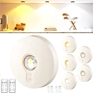 6 Puck Lights with Remote Control Rechargeable LED Under Cabinet Stick-on Wireless Closet Lights