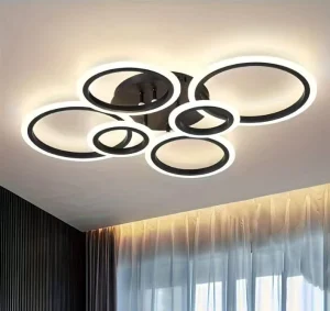 6-Ring LED Ceiling Light with 3 Colors Dimmable Remote Control Acrylic Cover and Metal Base
