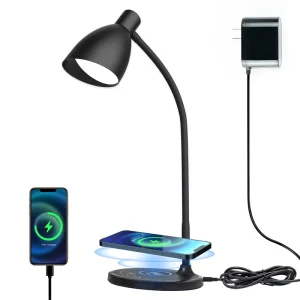 60 LED Gooseneck Desk Lamp 15W Fast Wireless Charger USB Port Eye Caring Modern Design Table Lamp