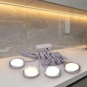 60 mm DC 12V 12-Pack IP67 Waterproof Ultra Thin Smart LED Cabinet Lights 6000K Daylight Adhesive Mount