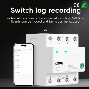 63A 4P WiFi Smart MCB with 4 Relays, L/N Cutoff, Remote Control, Timer, Countdown, Cycle Timing, and Voice Control, AC 3x110V/3x230V