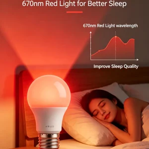 670nm Deep Red LED Bulb Flicker Free Stepless Dimming Bedroom Sleep Light SAD Seasonal Affective Disorder Relief