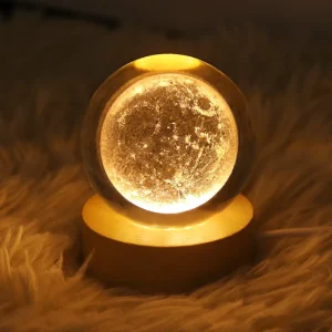 6CM Moon Luminous Crystal Ball Night Light Ornaments 3d Crystal Ball Lamp With Led Wood Base