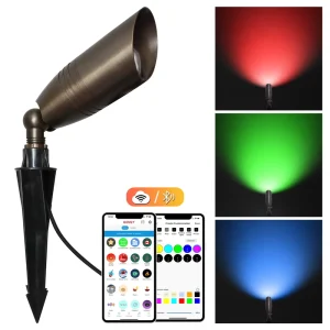 6W 24V Brass RGBW LED Landscape Spotlight for Outdoor Gardens, Low Voltage