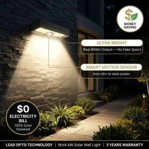 6W 900 lm Solar LED Wall Sconce with PIR Sensor for Garden, Yard, and Fence Lighting