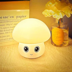 7-Color Changing LED Mushroom Night Light Mini Silicone Touch Projection Plug-In for Kids’ Bedroom